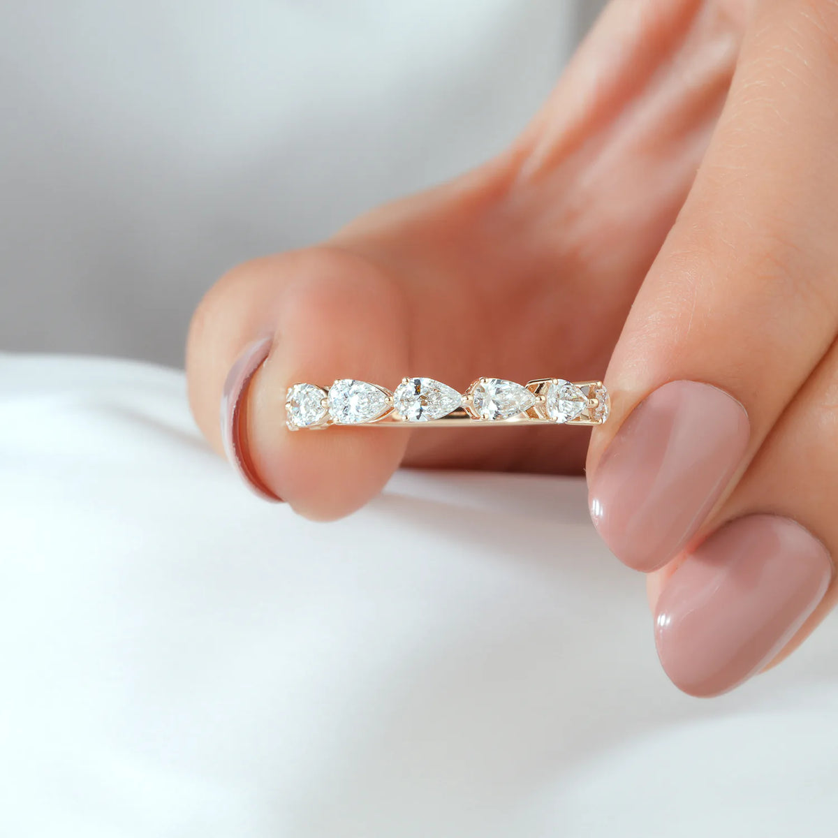 Alternating Pear Shaped Diamond Half Eternity Band
