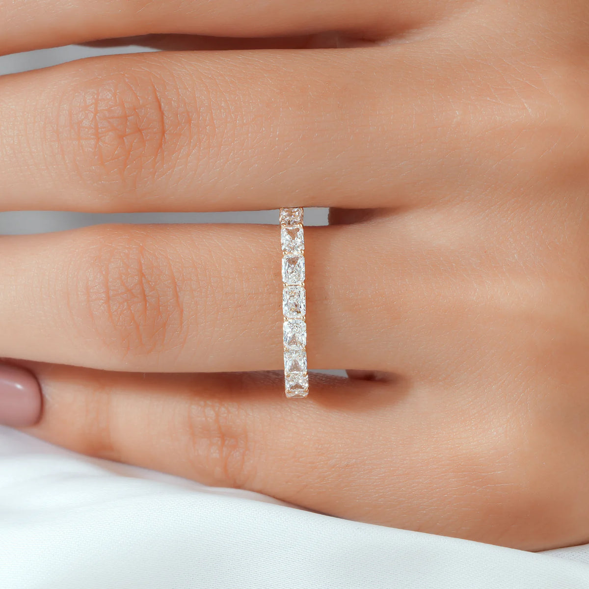 Shared Prong Radiant Cut Diamond Half Eternity Band