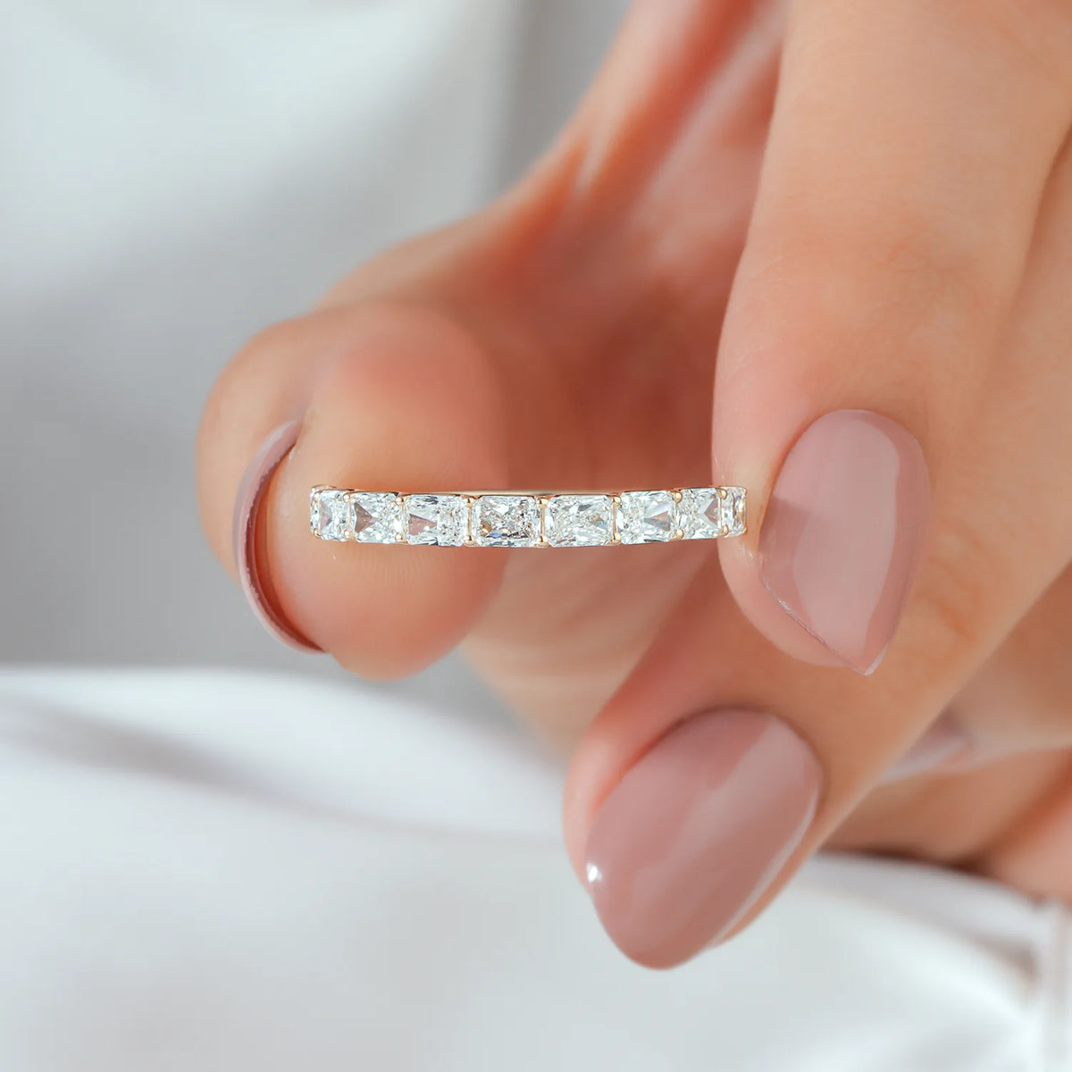 Shared Prong Radiant Cut Diamond Half Eternity Band