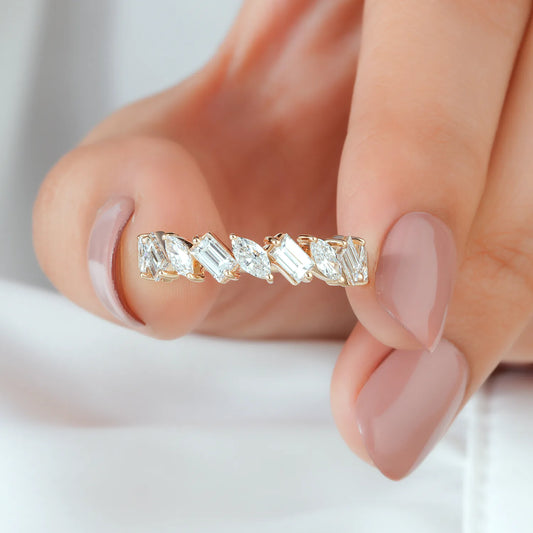 Alternating Emerald and Marquise Cut Lab Grown Diamond Band