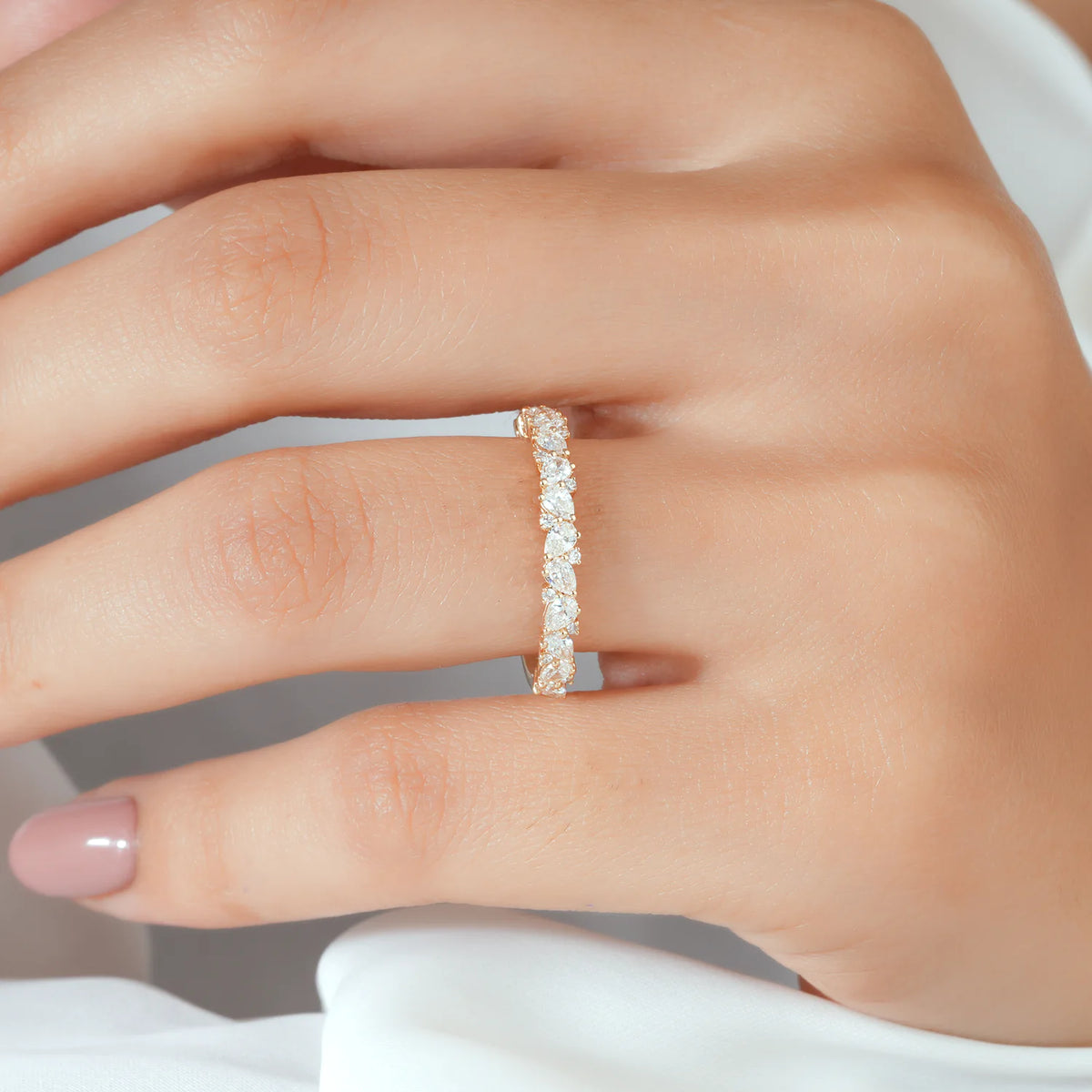 Cluster Diamond Half Eternity Band with Mixed Shapes