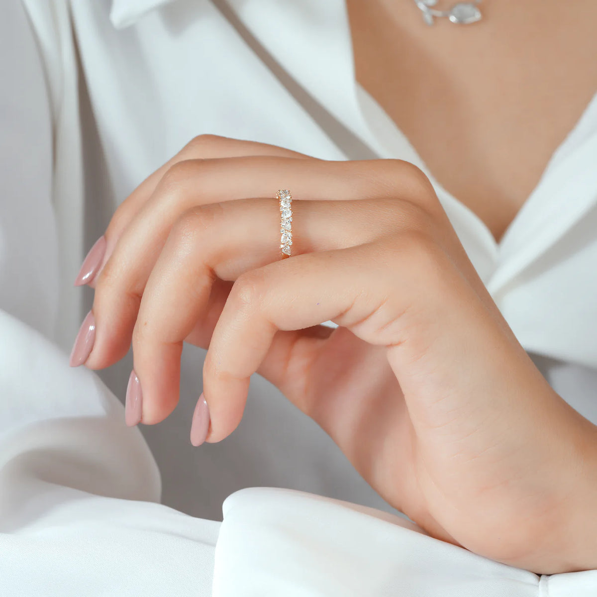 Cluster Diamond Half Eternity Band with Mixed Shapes