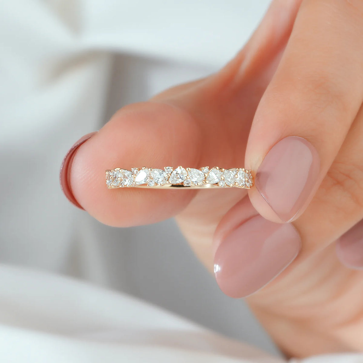 Cluster Diamond Half Eternity Band with Mixed Shapes