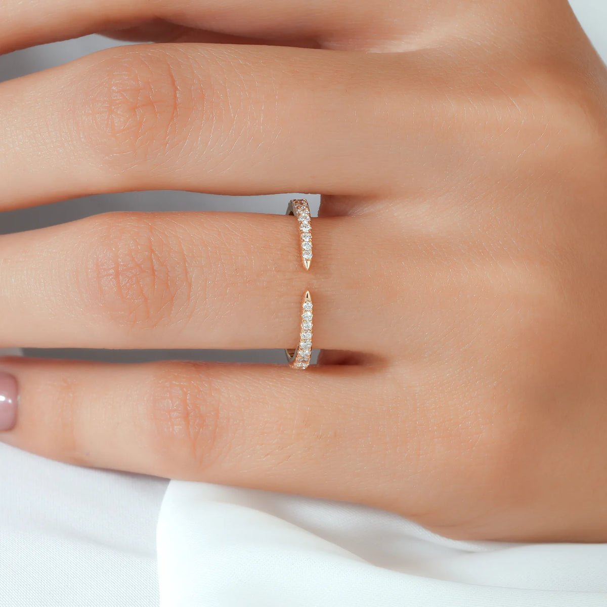 Open Cuff Pave Diamond Ring with Pointed Ends