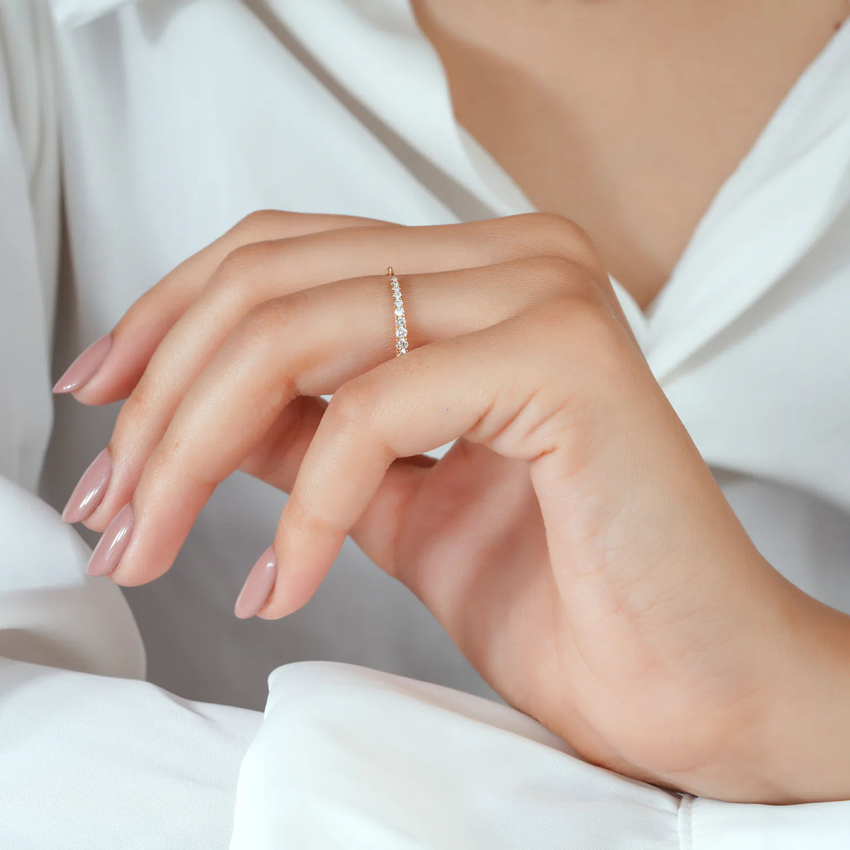 Open Cuff Pave Diamond Ring with Pointed Ends