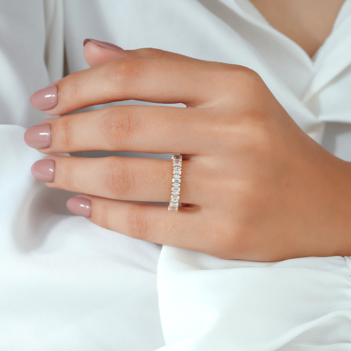 Alternating Baguette and Marquise Cut Lab Grown Diamond Band