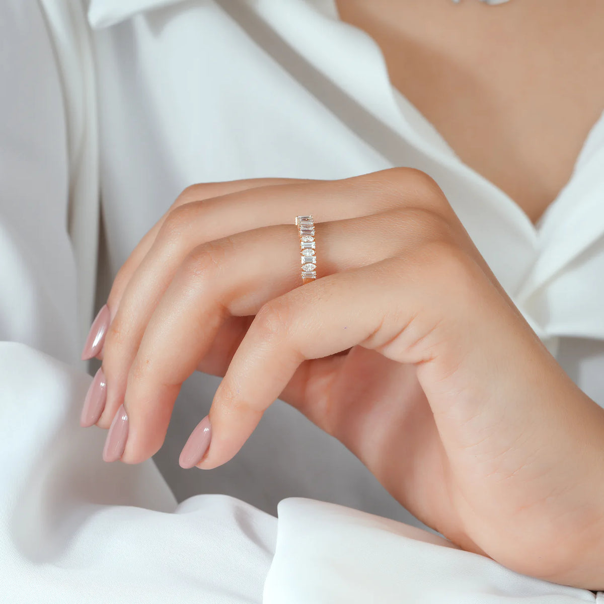 Alternating Baguette and Marquise Cut Lab Grown Diamond Band