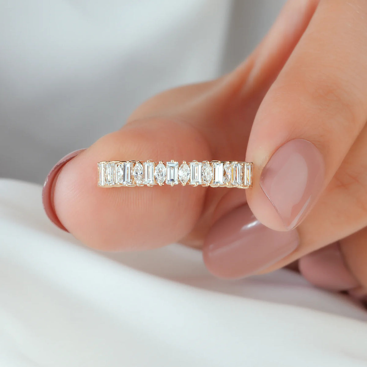 Alternating Baguette and Marquise Cut Lab Grown Diamond Band
