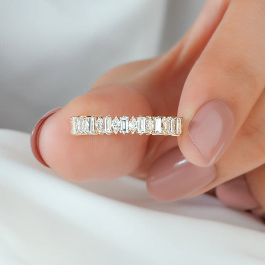Alternating Baguette and Marquise Cut Lab Grown Diamond Band
