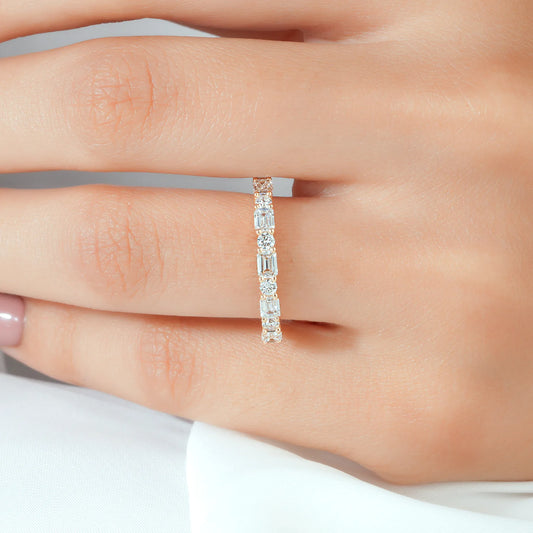 Alternating Emerald and Round Lab Grown Diamond Half-Eternity Band