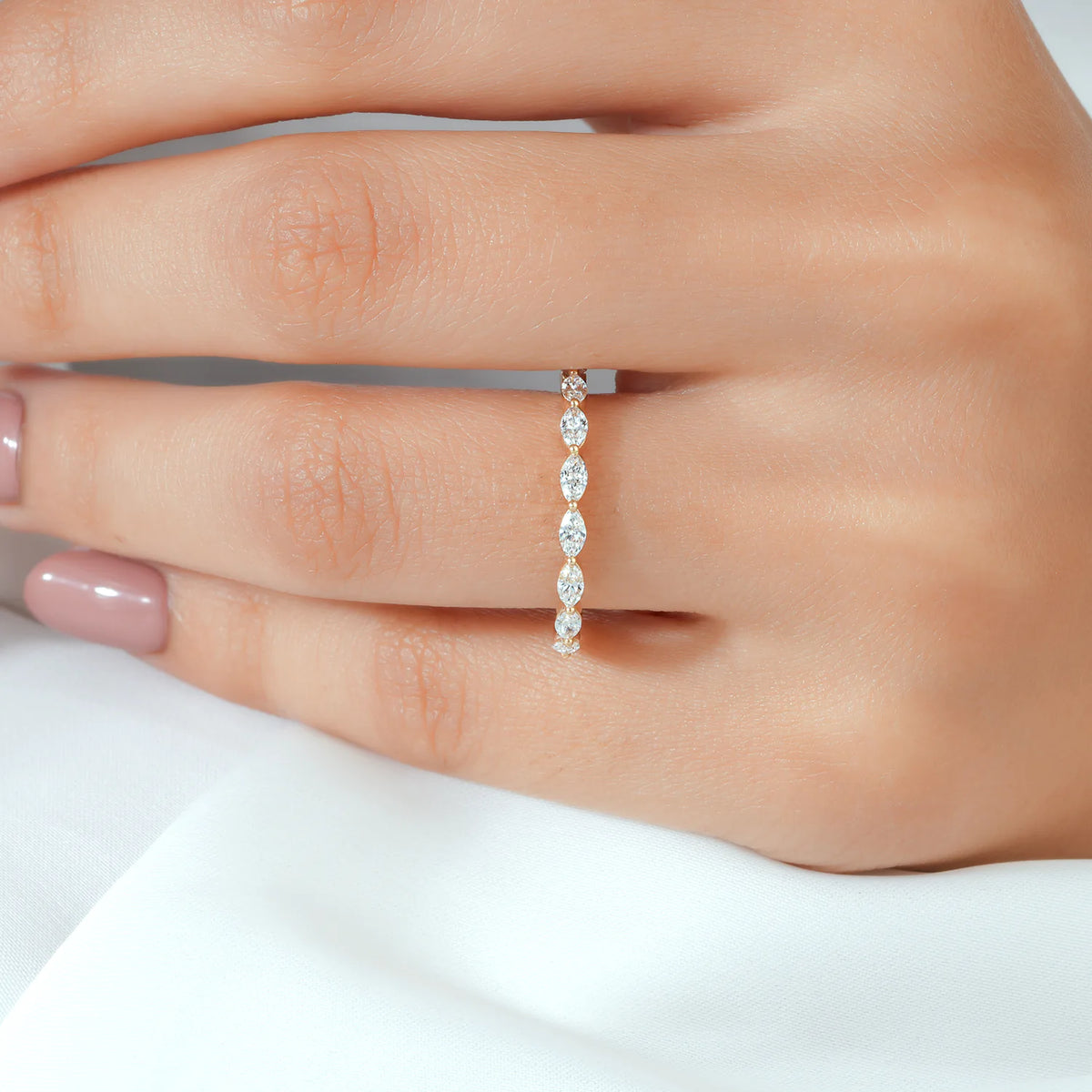 East West Marquise Diamond Half Eternity Ring