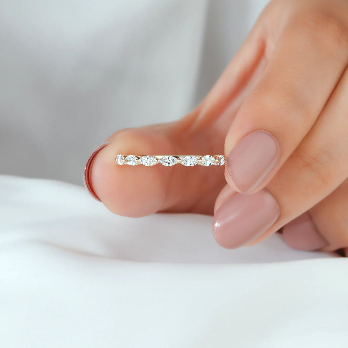 East West Marquise Diamond Half Eternity Ring