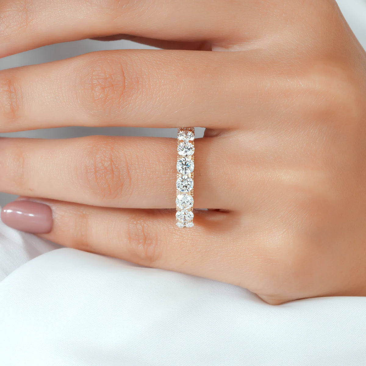 Round Diamond Hidden Pave Eternity Band