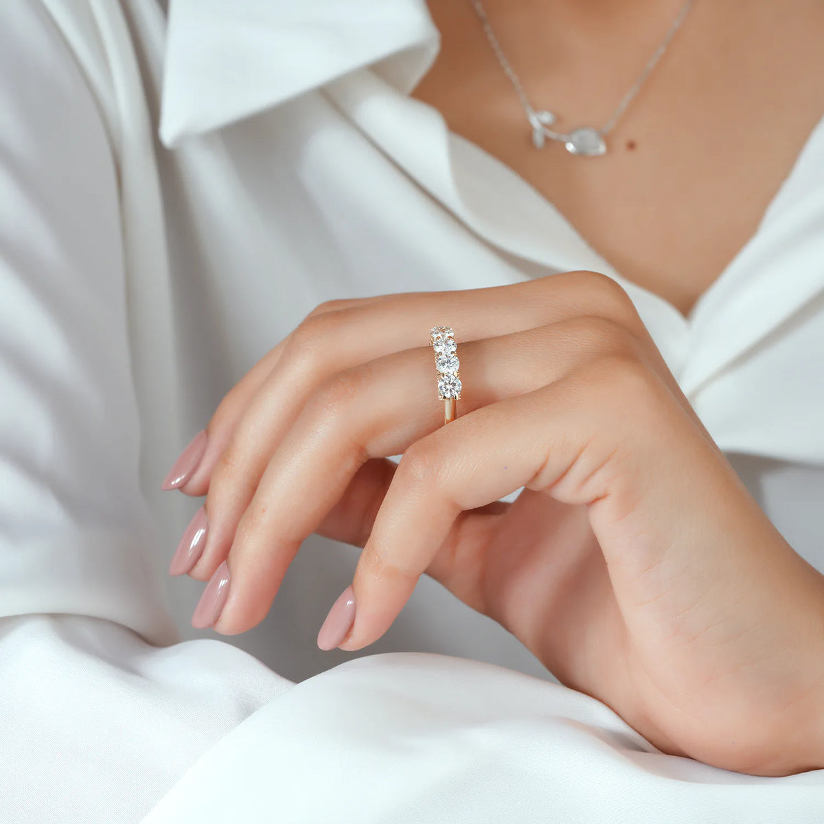 Round Diamond Hidden Pave Eternity Band