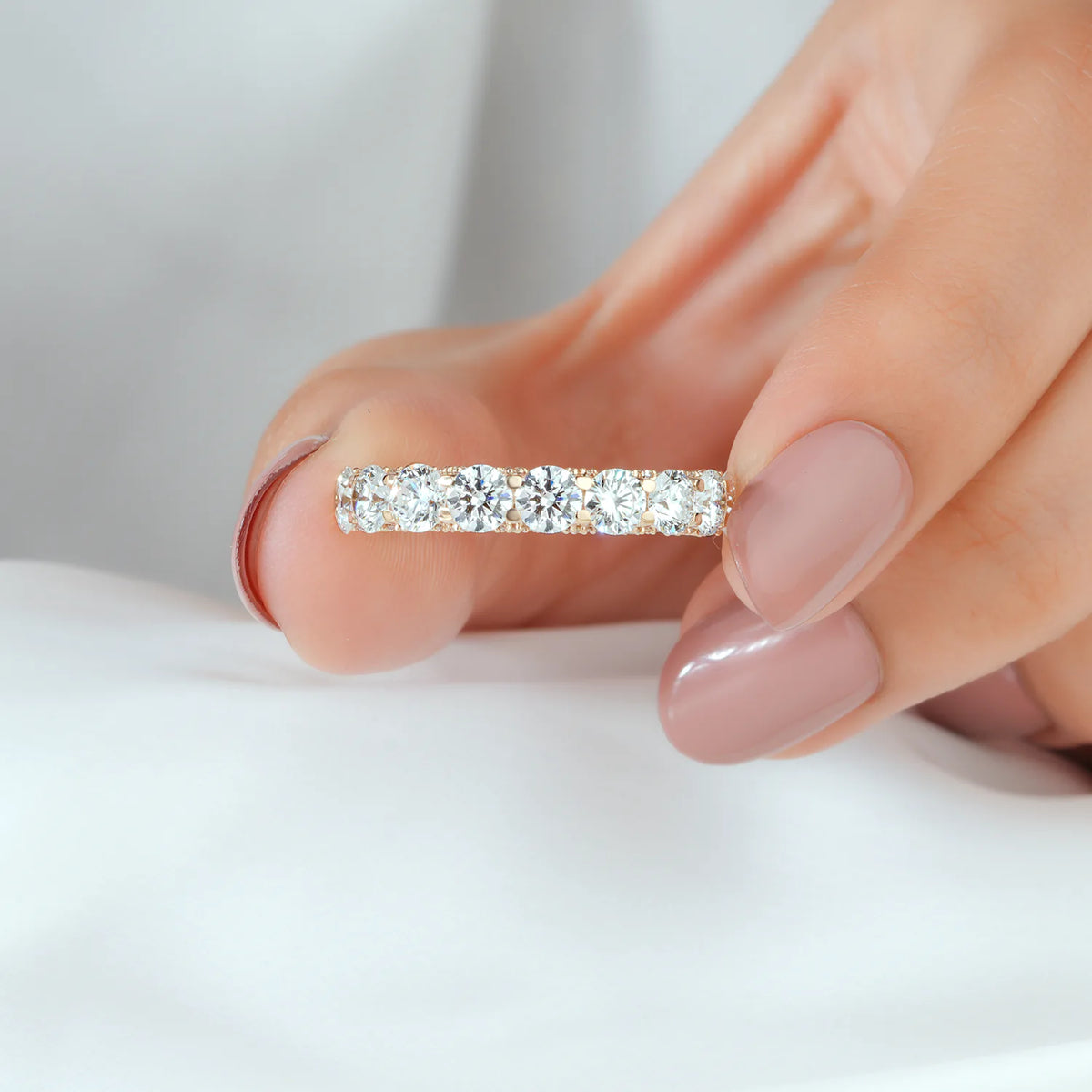 Round Diamond Hidden Pave Eternity Band