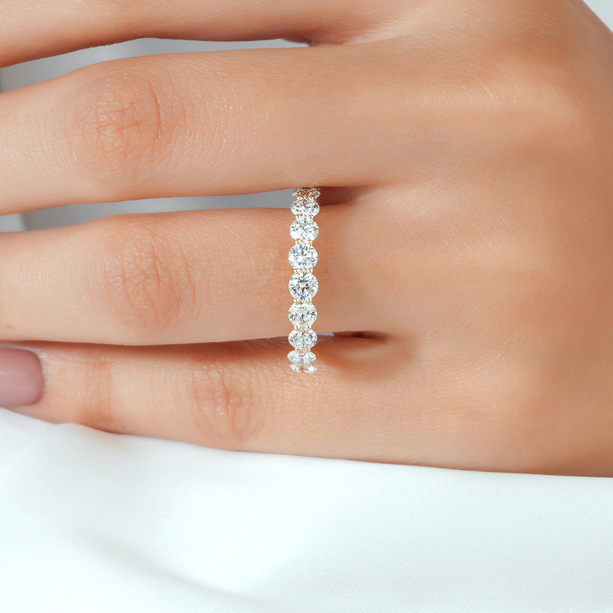 Shared Prong Round Diamond Half Eternity Band