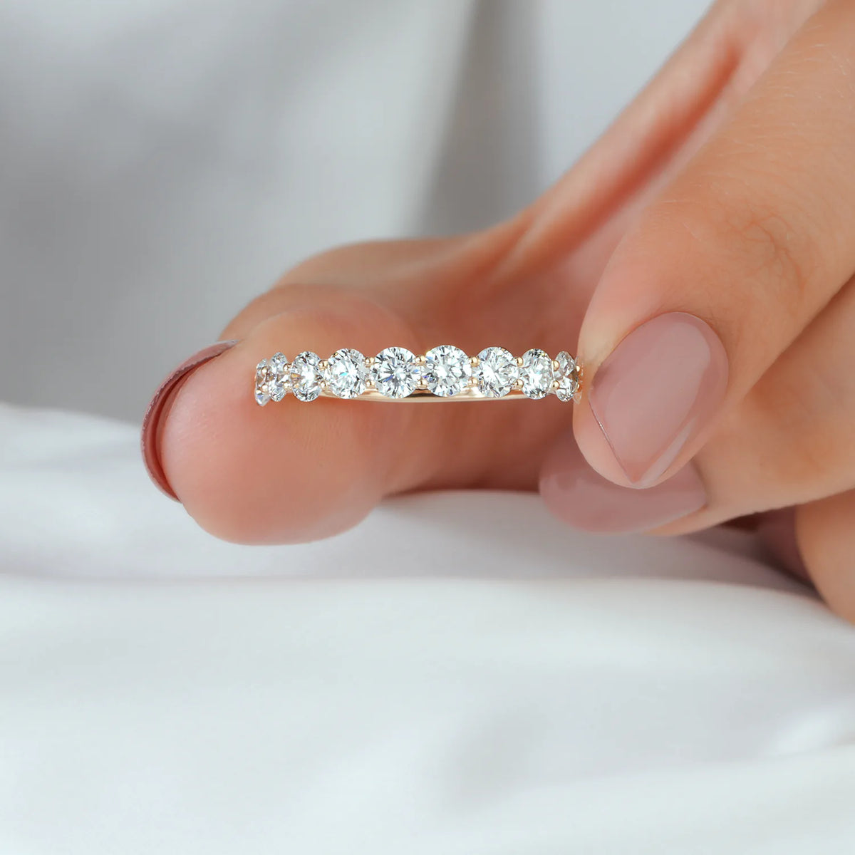 Shared Prong Round Diamond Half Eternity Band