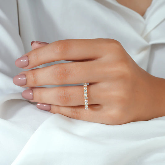 Round Lab Grown Diamond Bezel Eternity Wedding Band, Full Circle