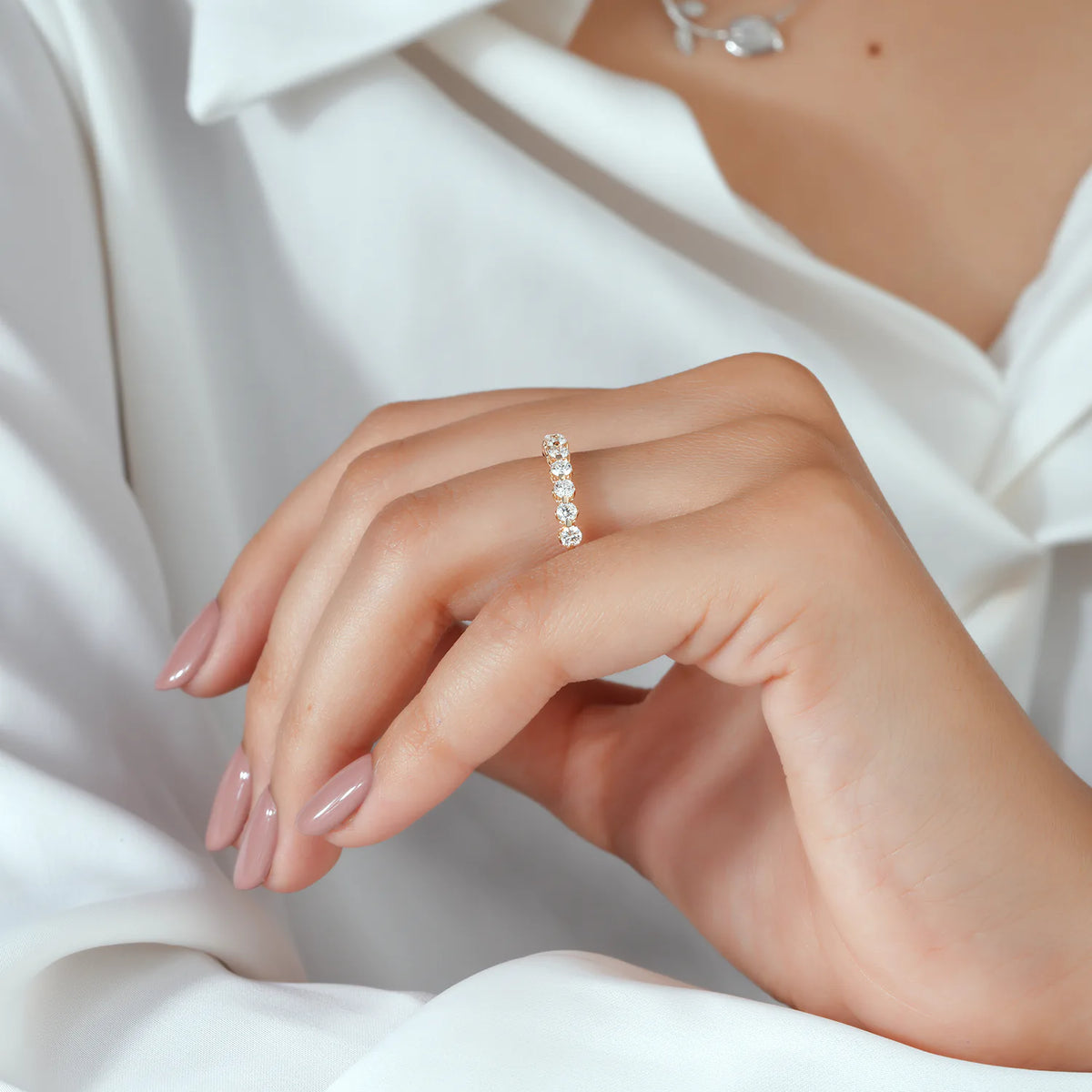 Round Lab Grown Diamond Bezel Eternity Wedding Band, Full Circle