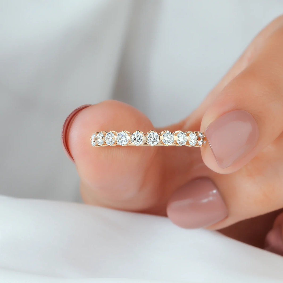 Round Lab Grown Diamond Bezel Eternity Wedding Band, Full Circle