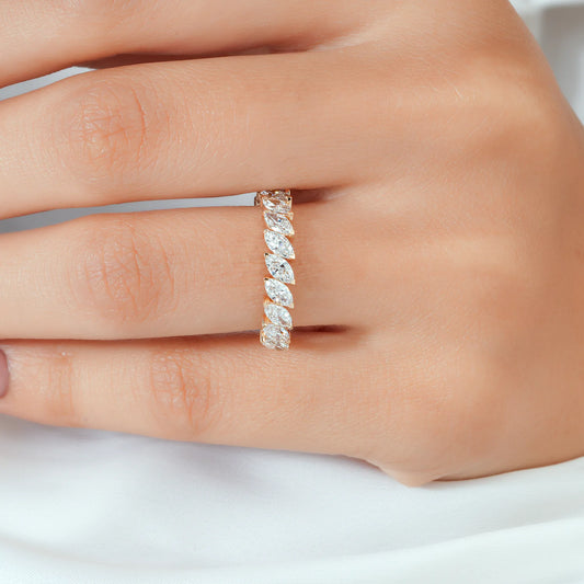 Angled Marquise Cut Lab Grown Diamond Shared Prong Half-Eternity Band