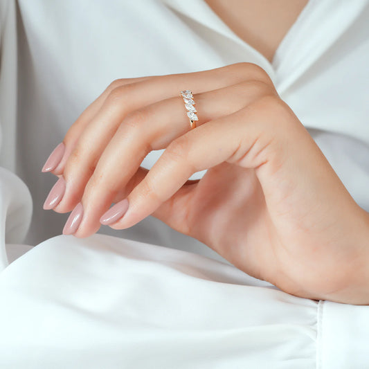 Angled Marquise Cut Lab Grown Diamond Shared Prong Half-Eternity Band