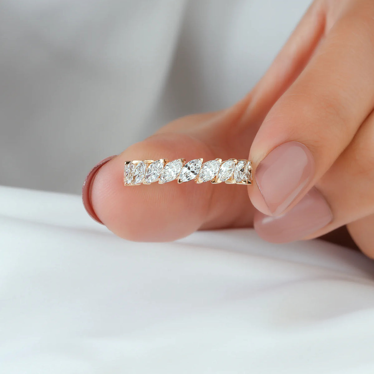 Angled Marquise Cut Lab Grown Diamond Shared Prong Half-Eternity Band