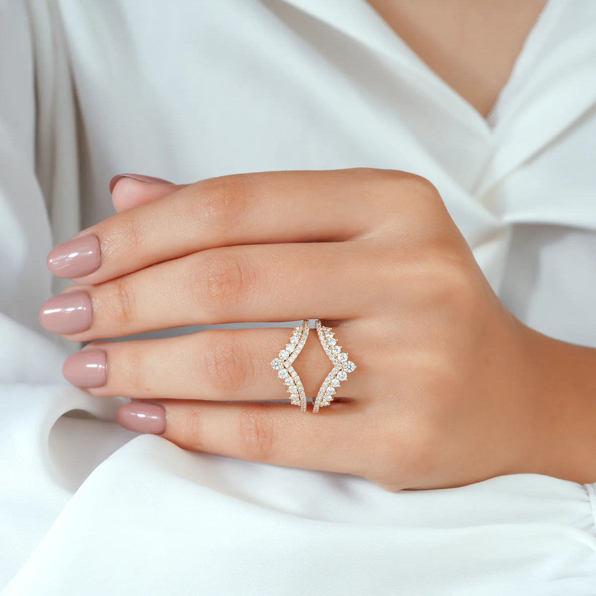 Crown V-Shaped Lab Grown Diamond Ring Enhancer Guard in Gold or Platinum