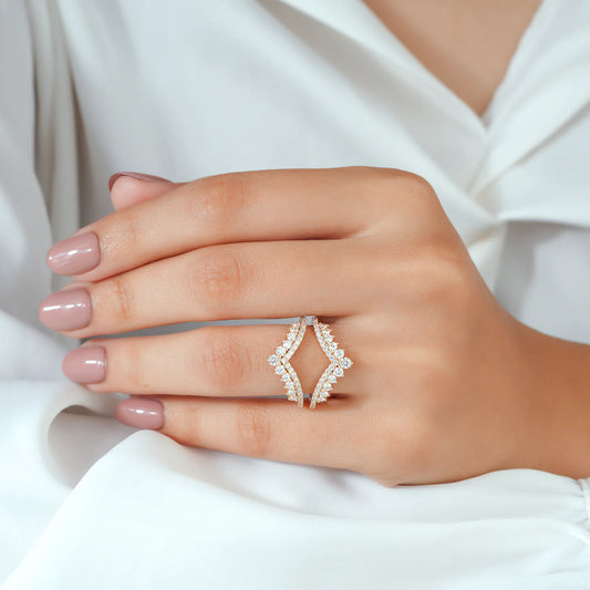 Crown V-Shaped Lab Grown Diamond Ring Enhancer Guard in Gold or Platinum