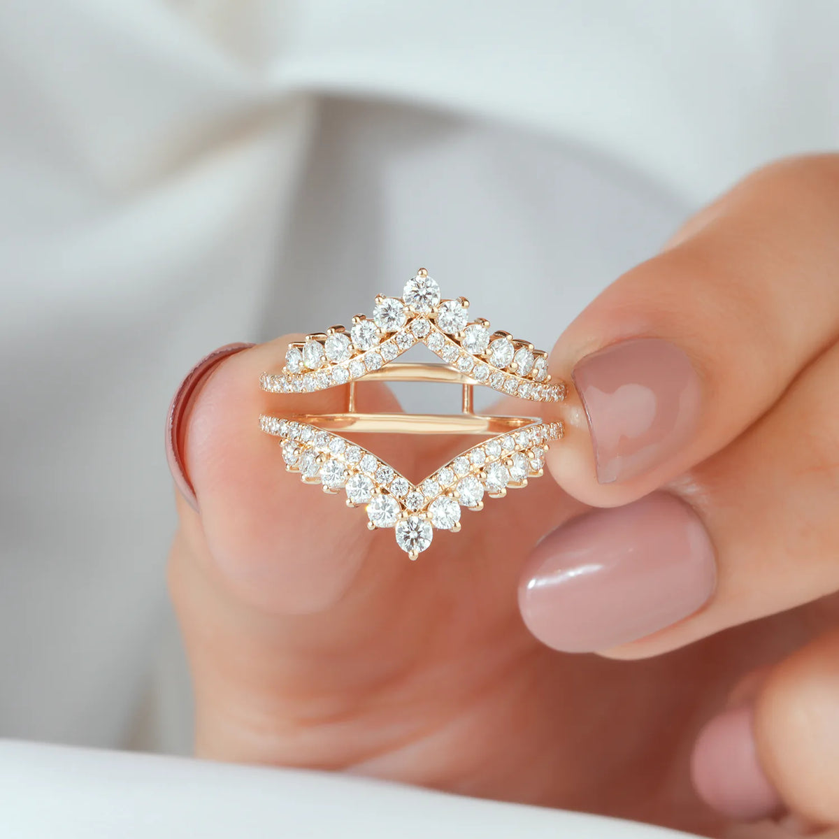 Crown V-Shaped Lab Grown Diamond Ring Enhancer Guard in Gold or Platinum
