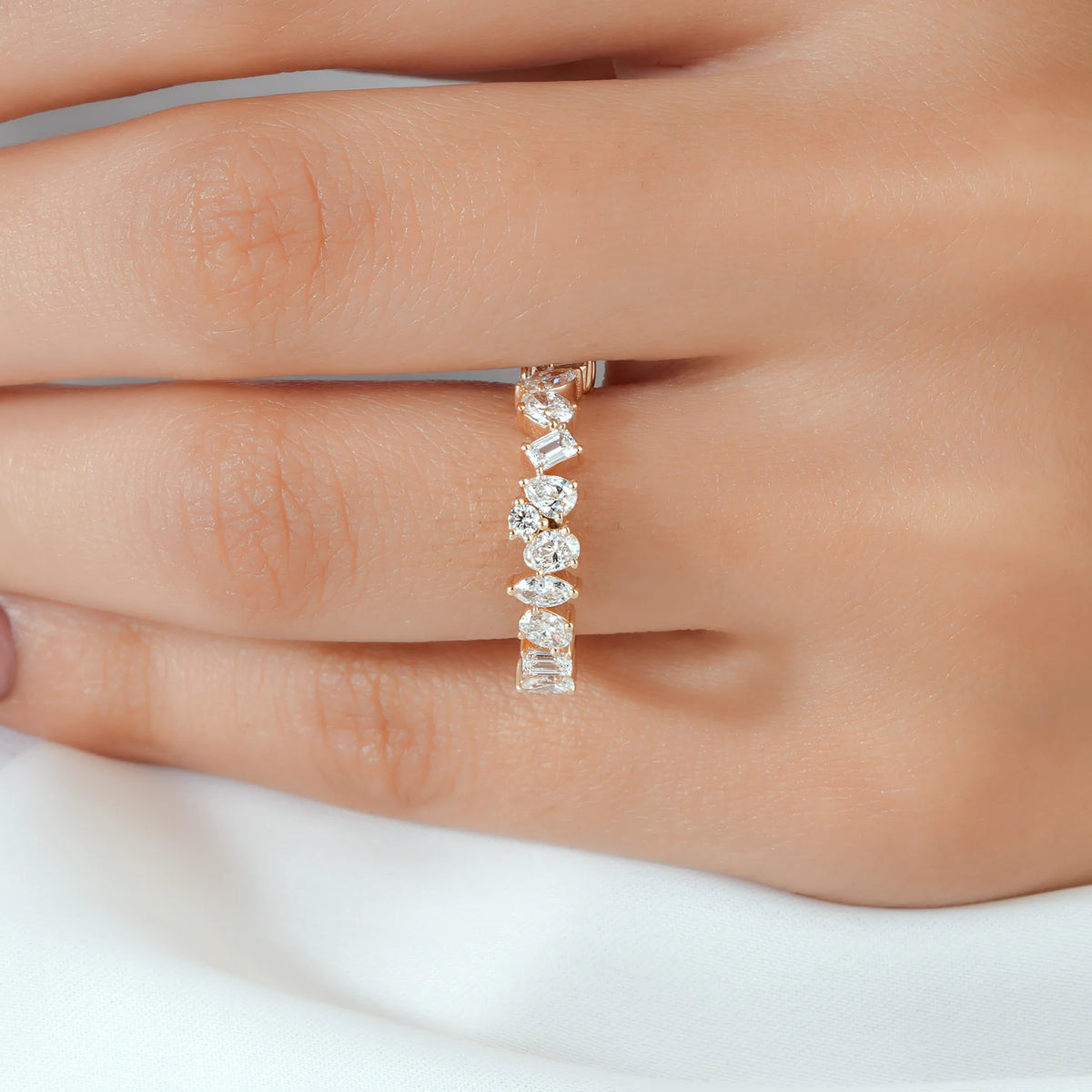 Multi-Shape Diamond Mosaic Half-Eternity Band