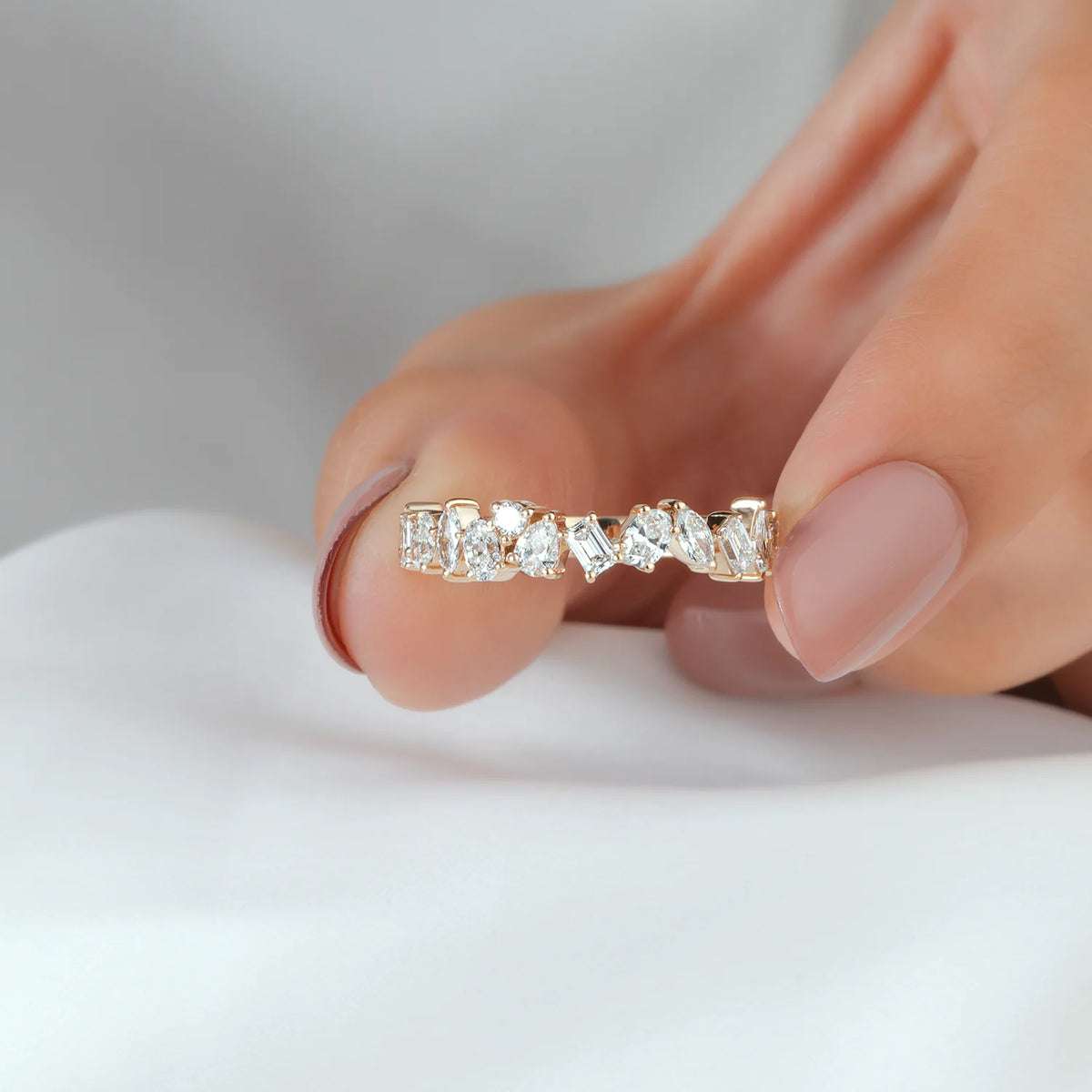 Multi-Shape Diamond Mosaic Half-Eternity Band