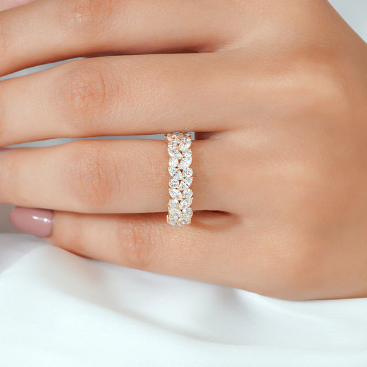 Marquise and Round Lab Grown Diamond Vine Cluster Half-Eternity Band