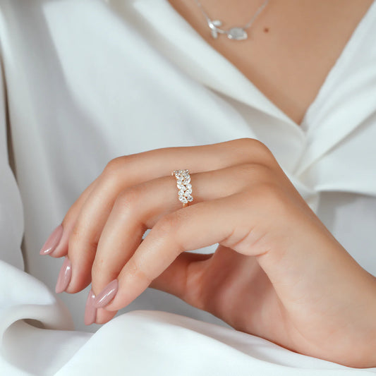 Marquise and Round Lab Grown Diamond Vine Cluster Half-Eternity Band