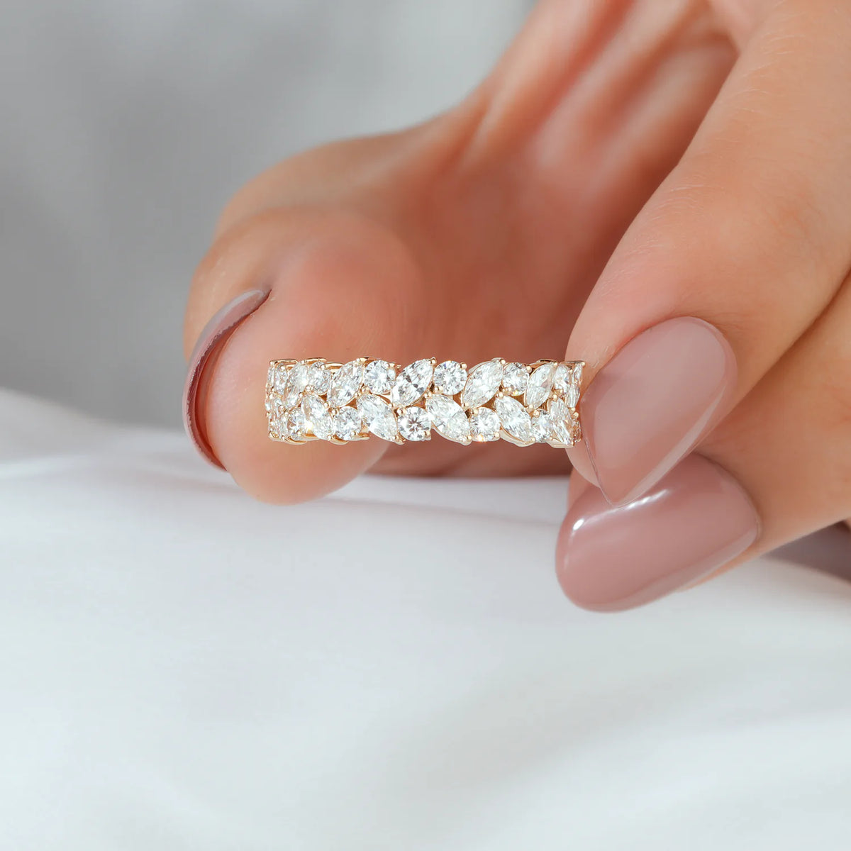 Marquise and Round Lab Grown Diamond Vine Cluster Half-Eternity Band