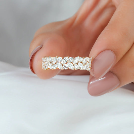 Marquise and Round Lab Grown Diamond Vine Cluster Half-Eternity Band