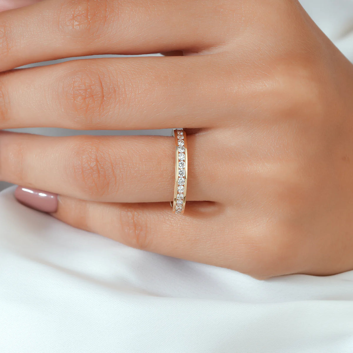 Round Brilliant Lab Grown Diamond Channel Set Half-Eternity Band