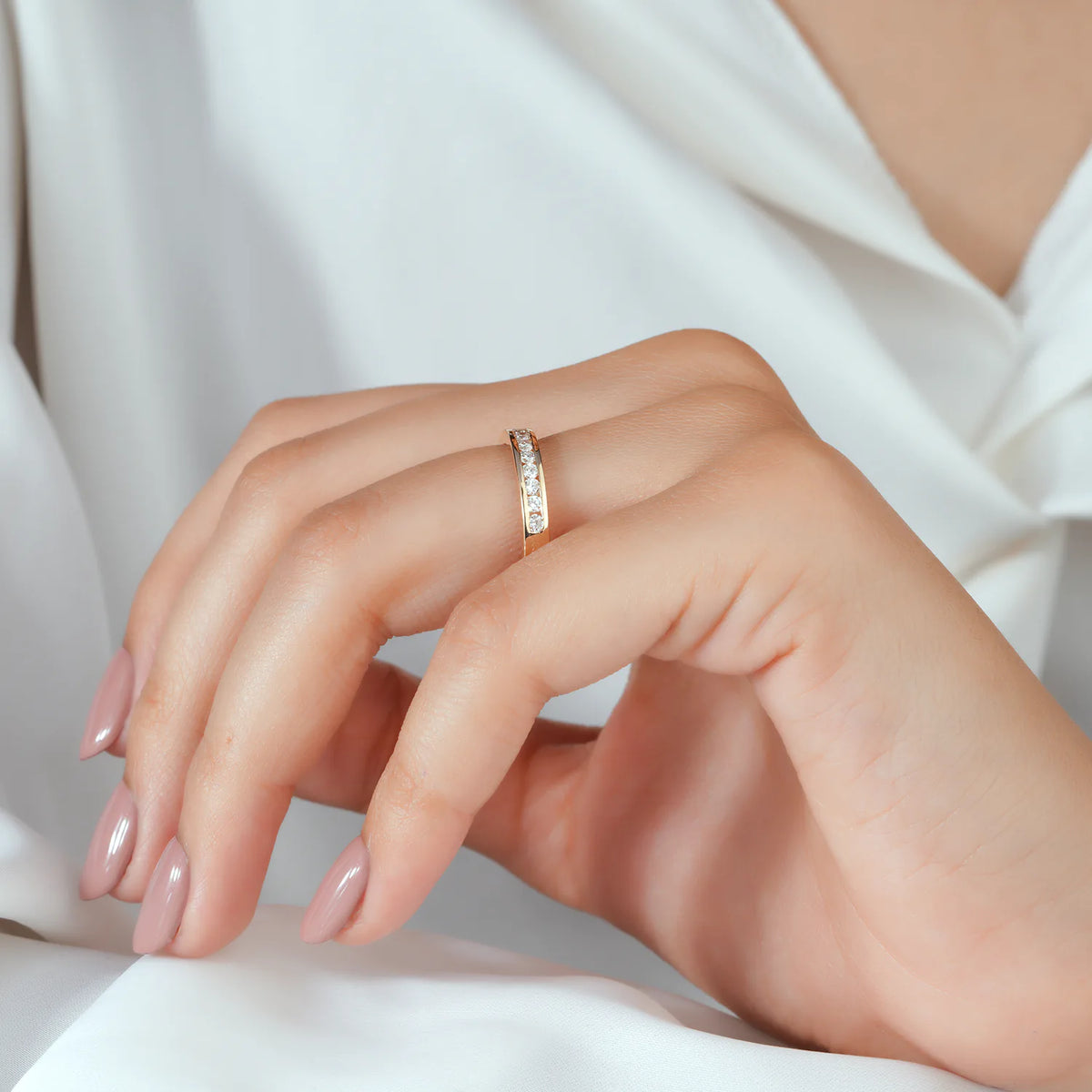 Round Brilliant Lab Grown Diamond Channel Set Half-Eternity Band