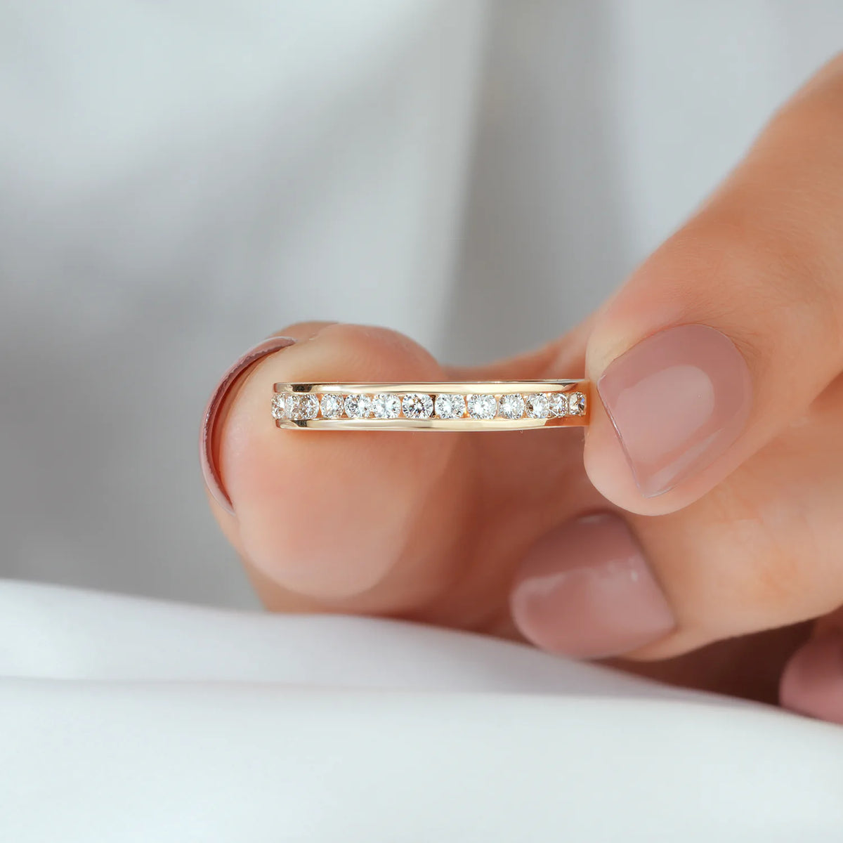 Round Brilliant Lab Grown Diamond Channel Set Half-Eternity Band