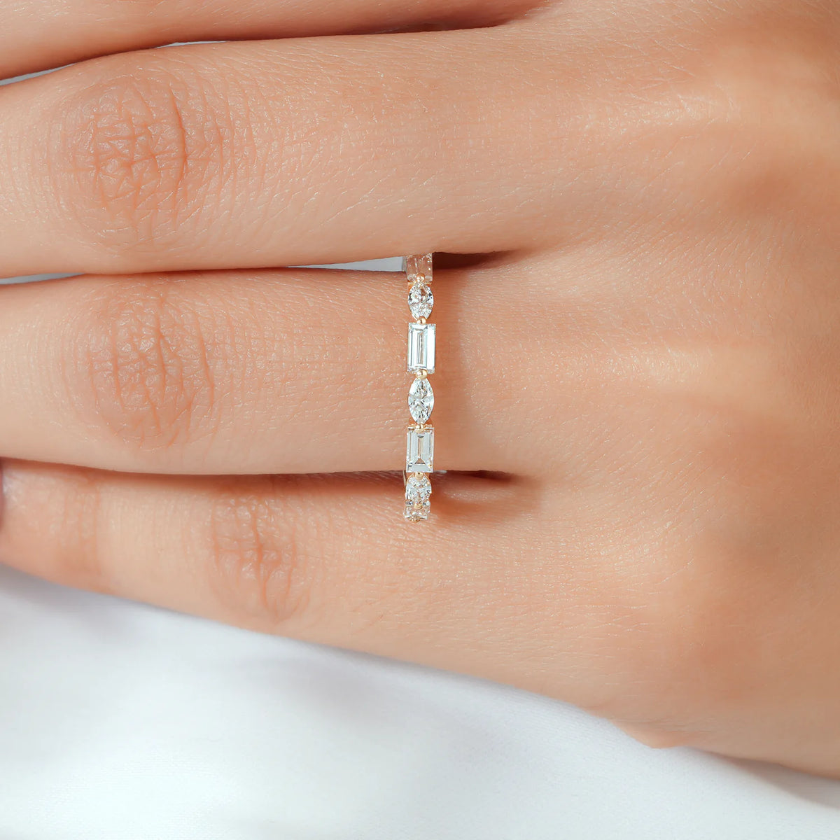 Alternating Baguette & Marquise Cut Lab Grown Diamond Half-Eternity Band