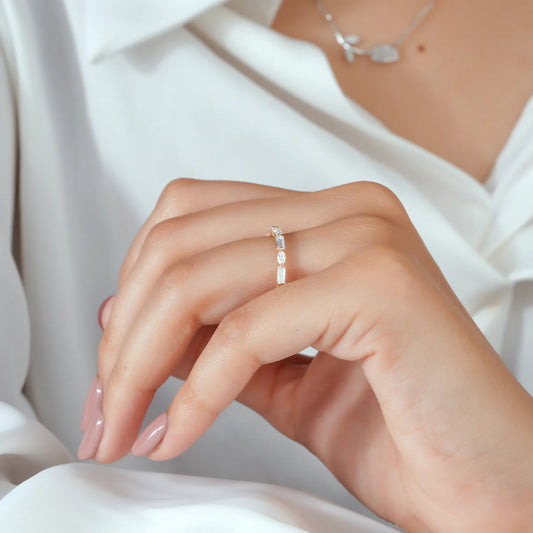 Alternating Baguette & Marquise Cut Lab Grown Diamond Half-Eternity Band