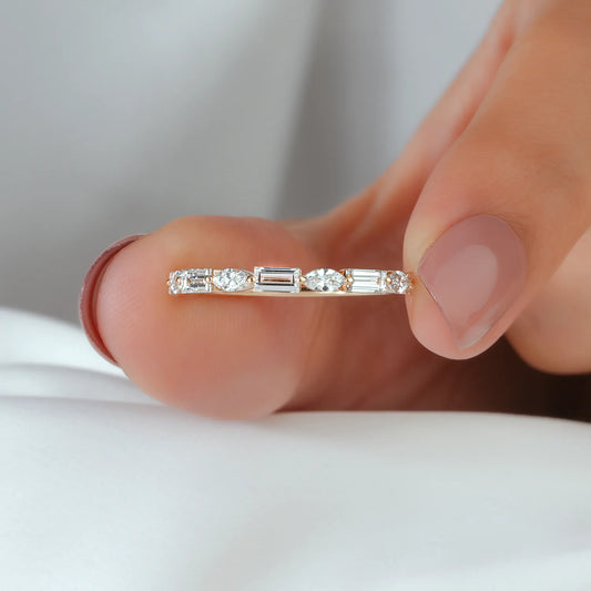 Alternating Baguette & Marquise Cut Lab Grown Diamond Half-Eternity Band