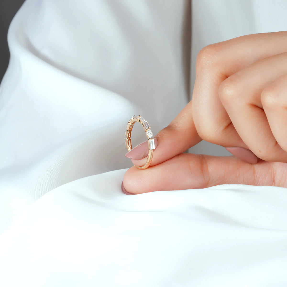 Alternating Baguette & Marquise Cut Lab Grown Diamond Half-Eternity Band