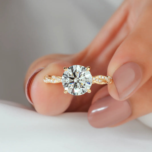 Round Lab Grown Diamond Ring, Twisted Rope Pave Diamond Band