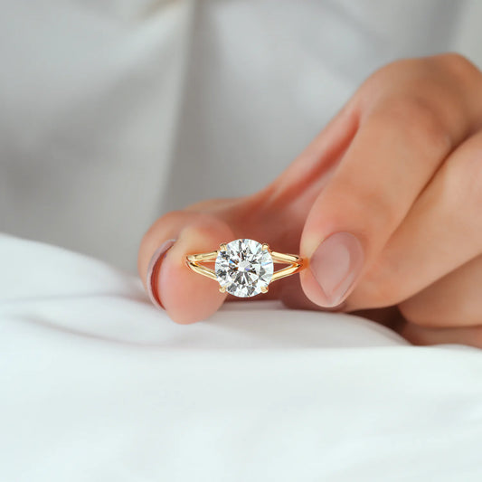 Round Lab-Grown Diamond Split Shank Engagement Ring with Hidden Halo