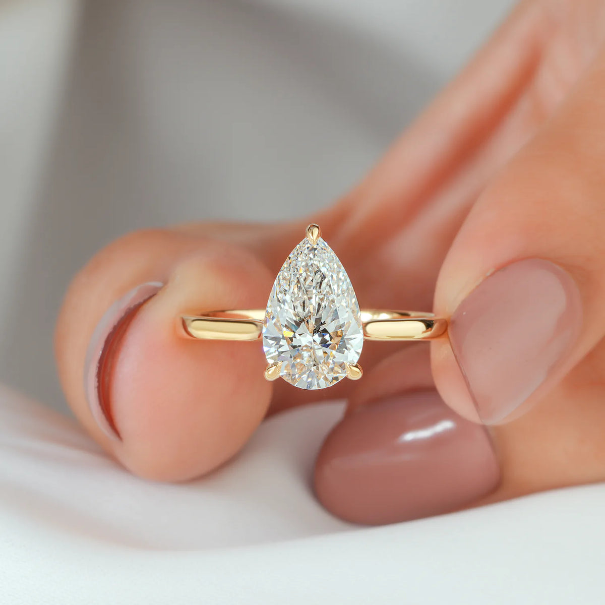 Pear Cut Solitaire Lab Grown Diamond Engagement Ring in Yellow Gold