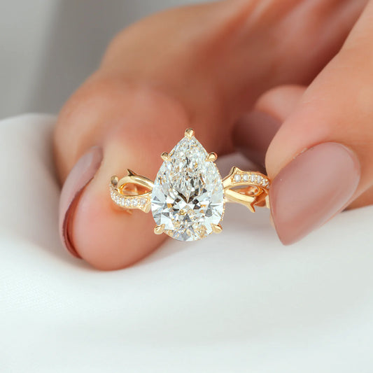 Pear Shaped Lab Grown Diamond Engagement Ring with Vine Inspired Pave Split Shank