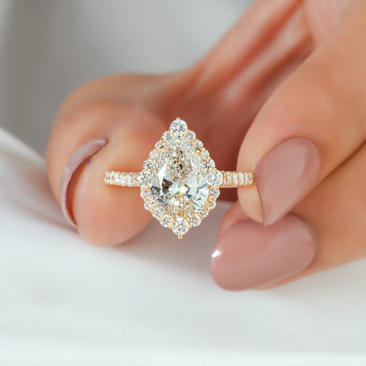 Pear Lab Grown Diamond Elongated Halo Ring, Pave Diamond Ring