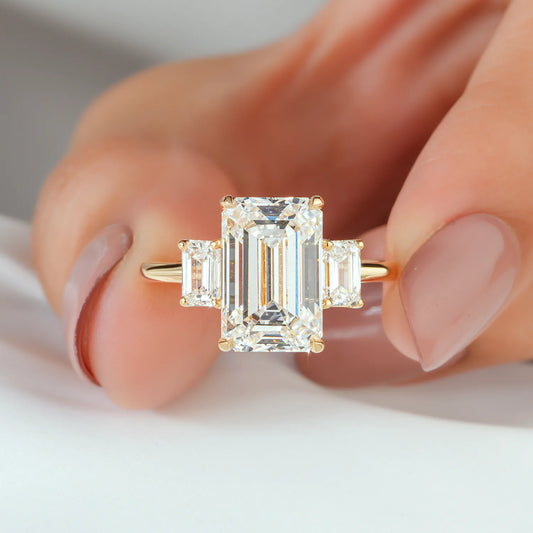Three Stone Emerald Cut Diamond Engagement Ring