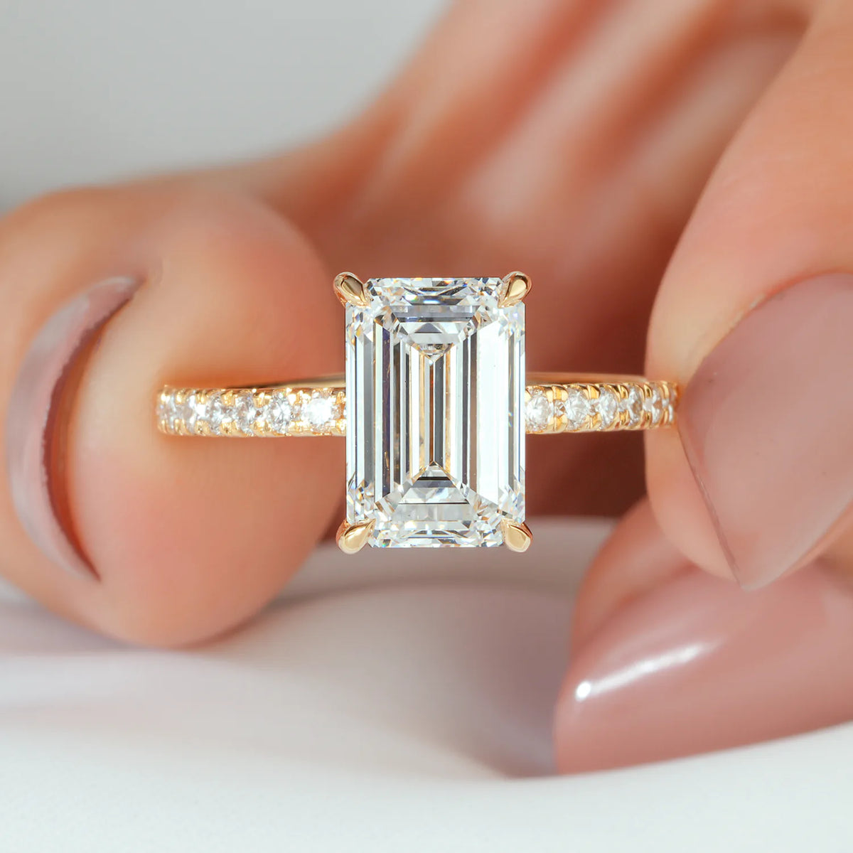 Product Title Emerald Cut Solitaire Ring with Pavé Band
